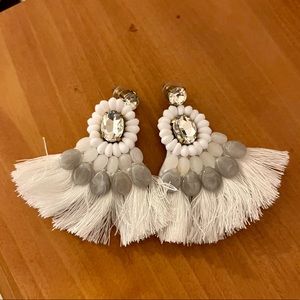 Embellished White Dangle Earrings